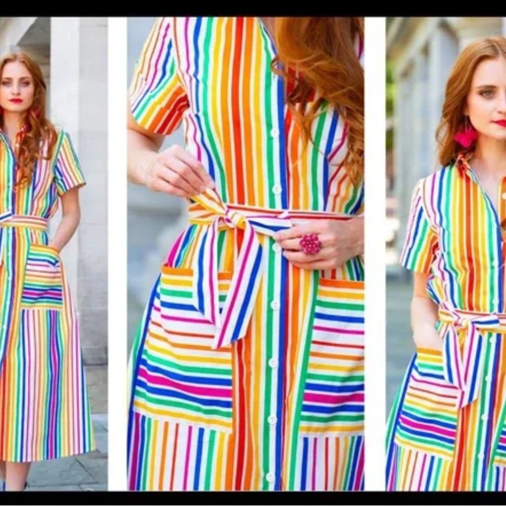 NWT Christopher John Rogers Striped Rainbow Dress Size 2